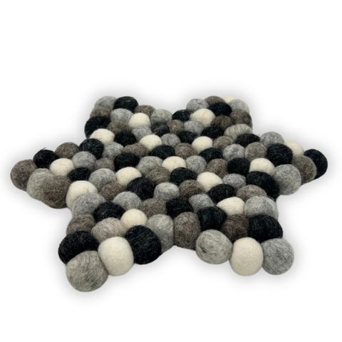 Star Shape Felt Ball Centre Mat | Multi Grey