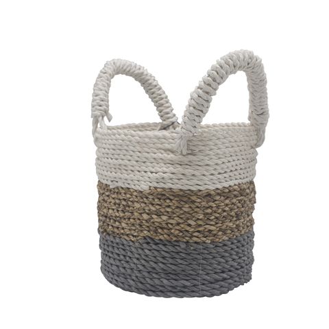Set of 3 Soft Grey Seagrass Storage Baskets 14-16-17 cm