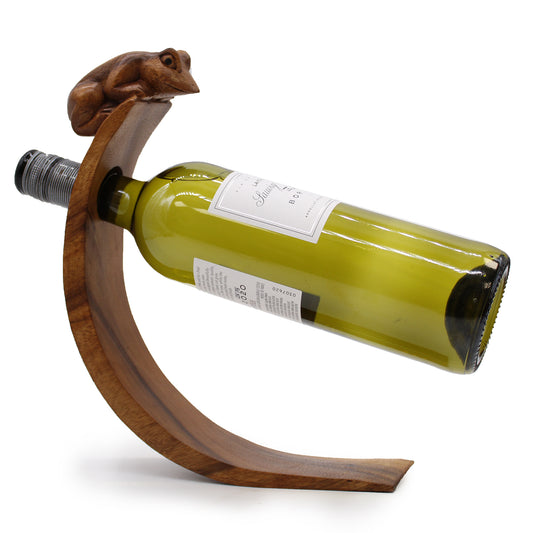 Handmade Wood Balance Wine Holder with Frog