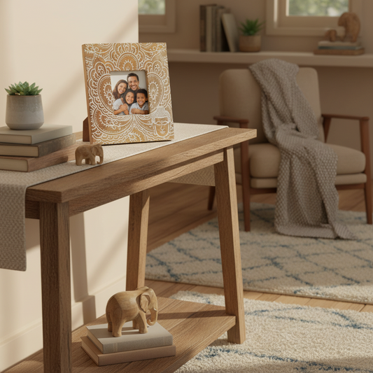 Small White Buddha Mango Wood Photo Frame 10x10cm