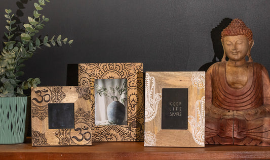 Large Mango Wood Frame | Buddha | White | 13x18cm