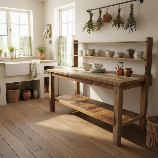 Recycled Teak Wood Dining Table with Top Shelf 220×80x80cm