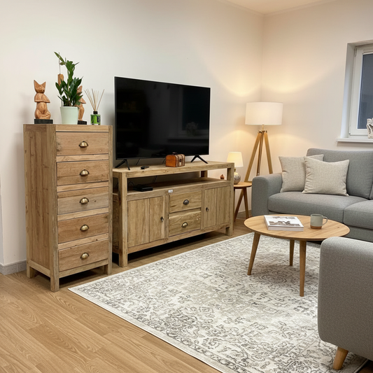 Recycled Teak Wood 5 Draws Storage 48x40x110cm