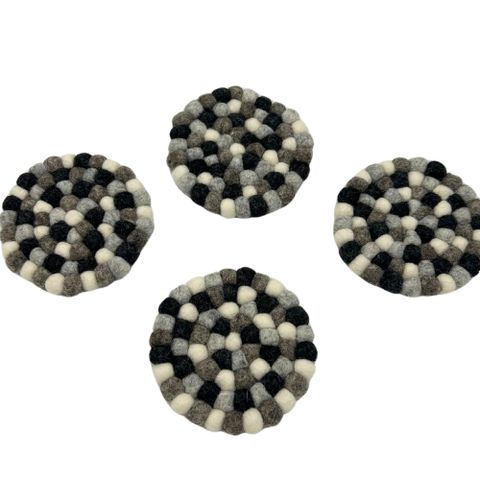 Round Felt Ball Coasters | Multi Grey | Set of 4