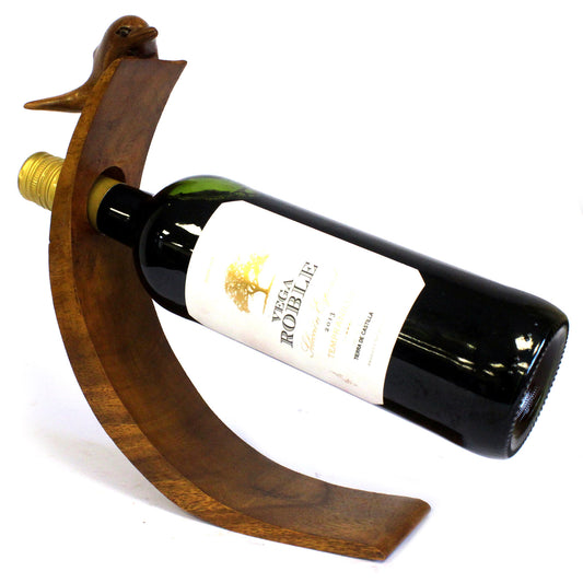 Handmade Wood Balance Wine Holder with Dolphin