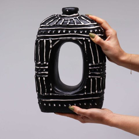 Oval Donut Shaped Dry Flowers Vase - Chocolate 30cm