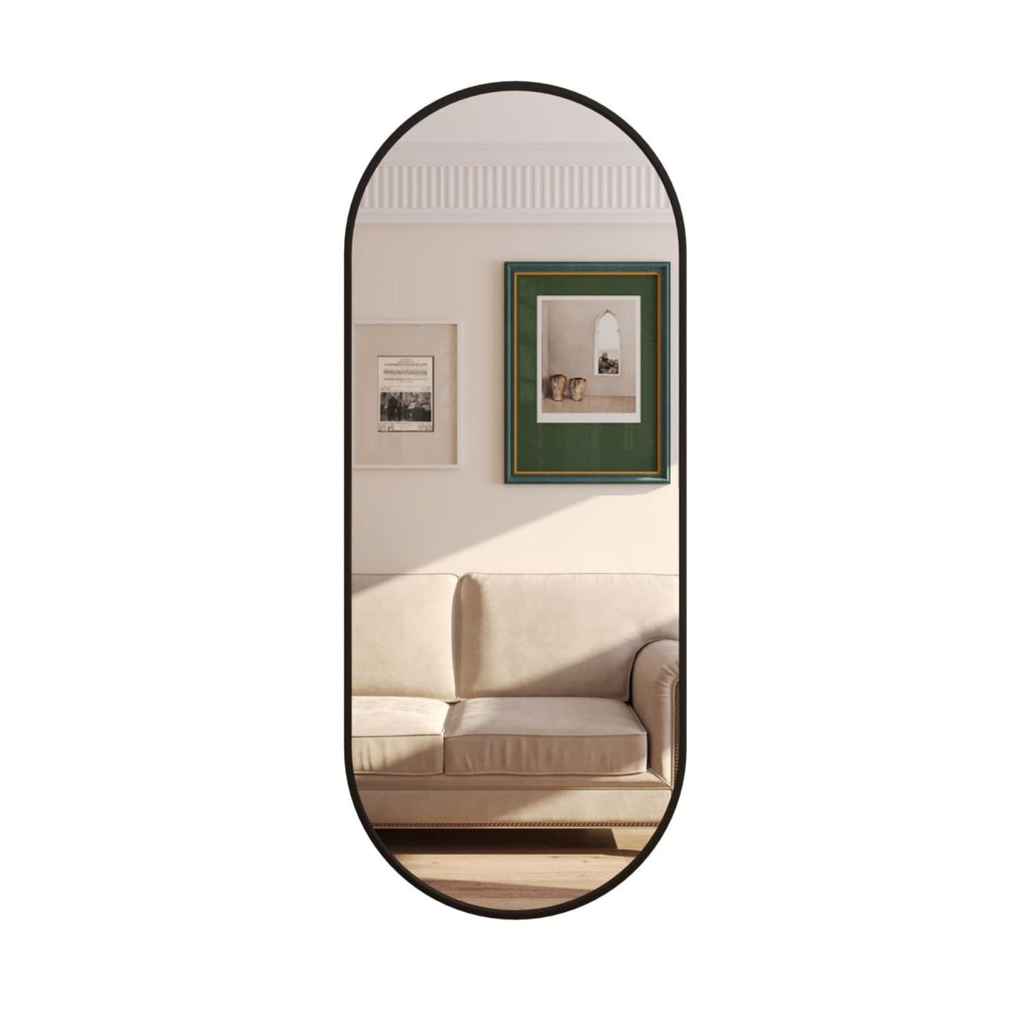Emi - Full Length Black Metal Runway Oval Mirror - 150cm x 60cm