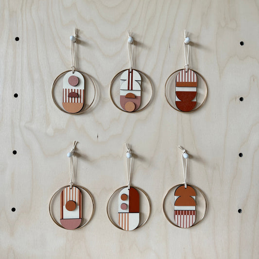 Warm Tones Small Geometric Wall Hanging - Mini Mid-Century Wall Art - Little Wooden Decoration - Contemporary Wall Decor