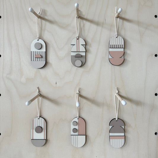 Mini Mid-Century Wall Art - Little Wooden Decoration - Pink & Natural Decor