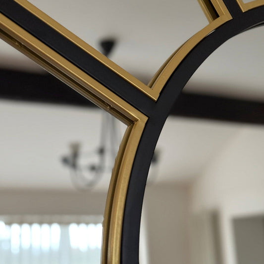 Mio - Black & Gold Metal Arched Window Mirror - 95cm x 120cm
