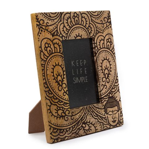 Medium Mango Wood Frame | Buddha | Black | 10x15cm