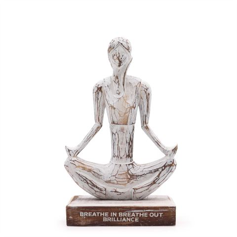 Wooden Yoga Lady | Easy Pose | Whitewash