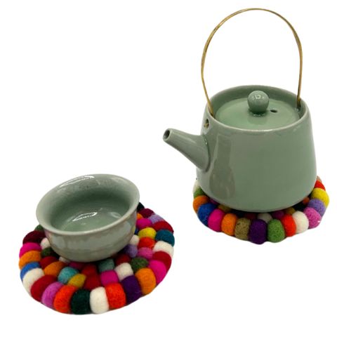 Round Felt Ball Coasters | Multi Colour | Set of 4