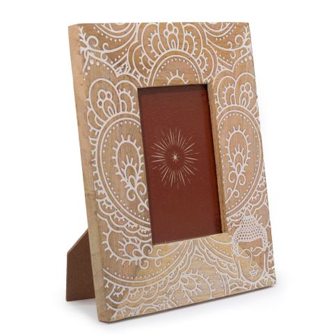 Medium Mango Wood Frame | Buddha | White | 10x15cm