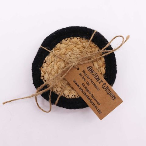 Natural Coaster Set | Jute & Cotton | Black Border | Set of 4