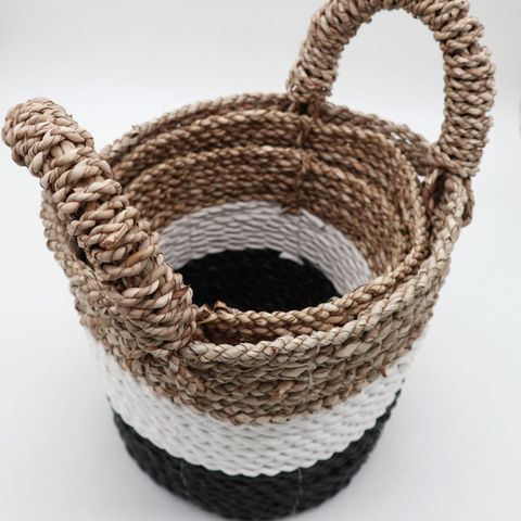 Set of 3 Dark Grey Seagrass Storage Baskets 14-16-17 cm