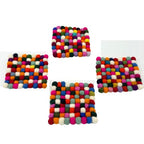 Square Felt Ball Coasters | Multi Colour | Set of 4
