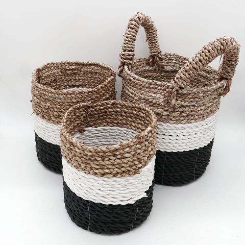 Set of 3 Dark Grey Seagrass Storage Baskets 14-16-17 cm