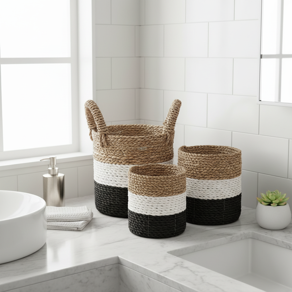 Set of 3 Dark Grey Seagrass Storage Baskets 14-16-17 cm