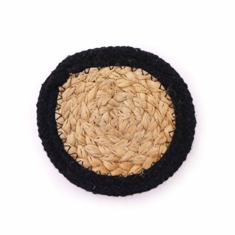 Natural Coaster Set | Jute & Cotton | Black Border | Set of 4
