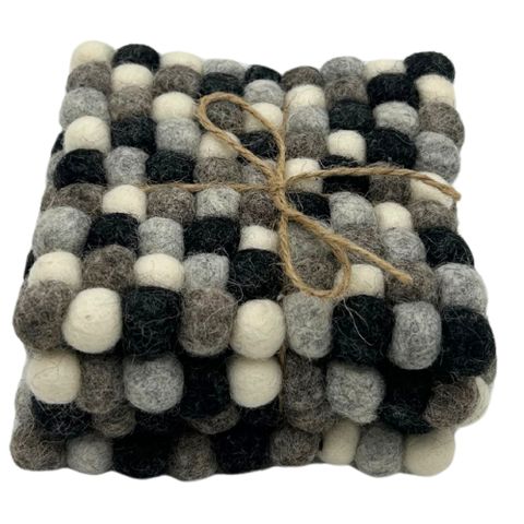 Square Felt Ball Coasters | Multi Grey | Set of 4