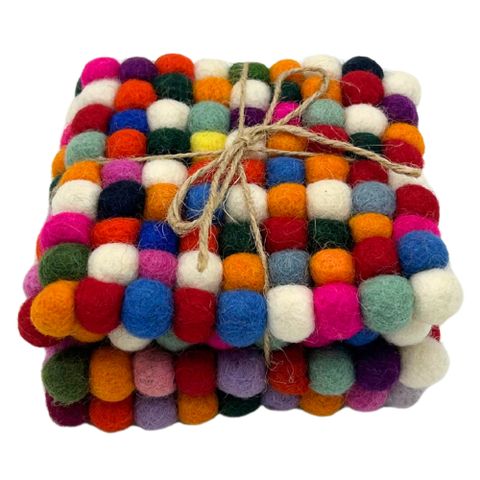 Square Felt Ball Coasters | Multi Colour | Set of 4