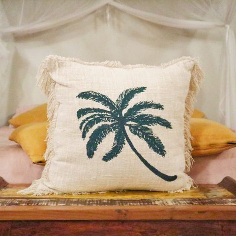 Linen Cushion Cover 60x60cm Palm Tree  with Fringe