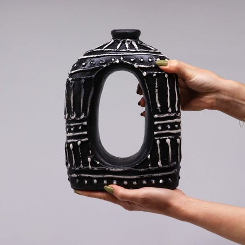 Oval Donut Shaped Dry Flowers Vase - Chocolate 23cm