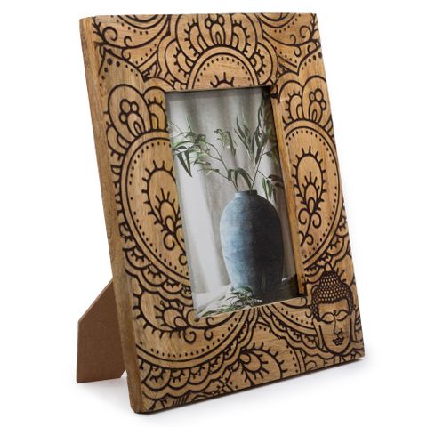 Large Mango Wood Frame | Buddha | Black | 13x18cm