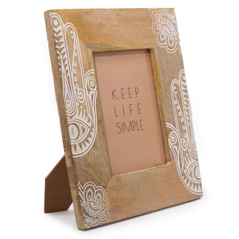 Lerge Mango Wood Frame | Hamsa | White | 13x18cm