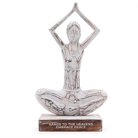 Wooden Yoga Lady | Hands Up Pose | Whitewash Finish