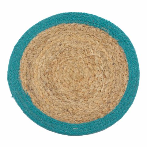 Natural Placemat | Jute & Cotton | Teal Border
