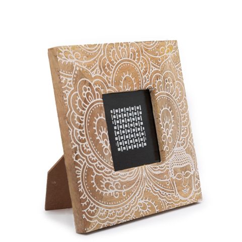 Small Mango Wood Frame | Buddha | White | 10x10cm