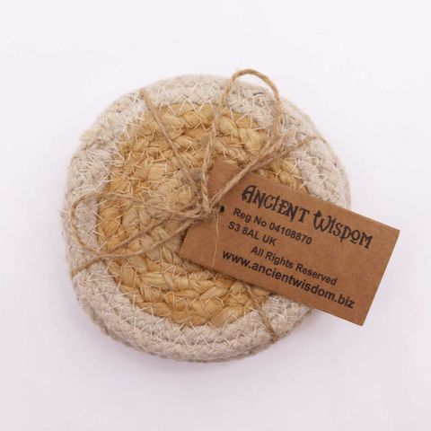 Natural Coaster Set | Jute & Cotton | Ivory Border | Set of 4