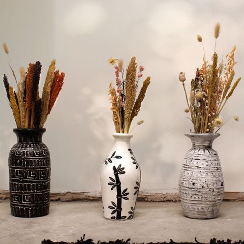 Bamboo Motif Dry Flowers Shaped Vase - Natural