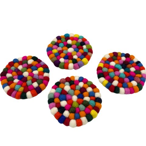 Round Felt Ball Coasters | Multi Colour | Set of 4