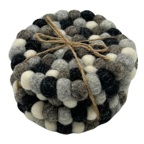 Round Felt Ball Coasters | Multi Grey | Set of 4