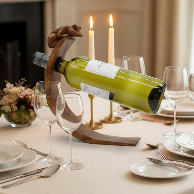 Handmade Wood Balance Wine Holder with Frog