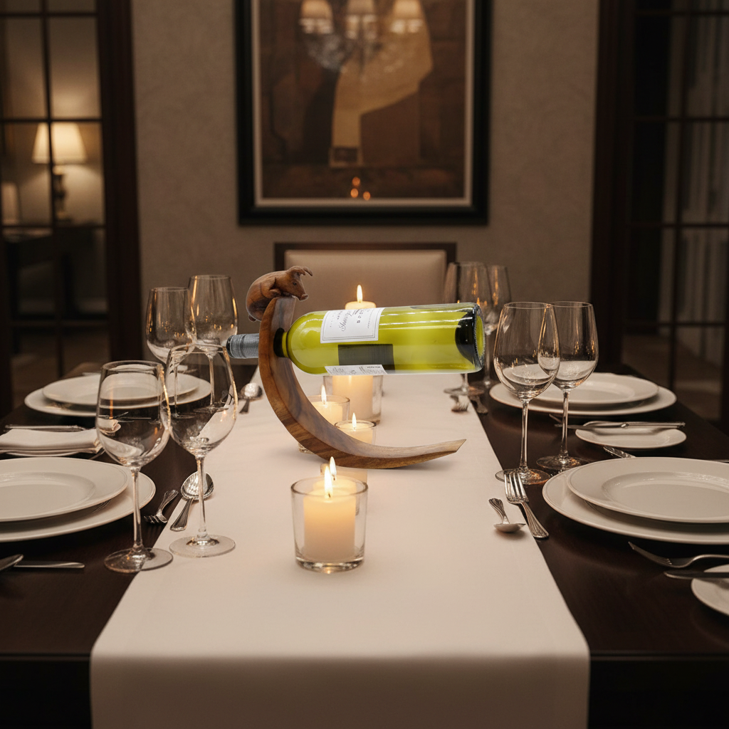 Handmade Wood Balance Wine Holder with Pig