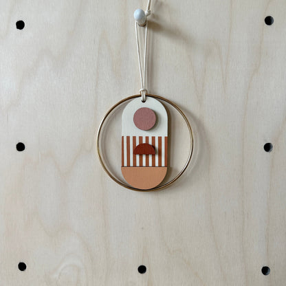 Warm Tones Small Geometric Wall Hanging - Mini Mid-Century Wall Art - Little Wooden Decoration - Contemporary Wall Decor