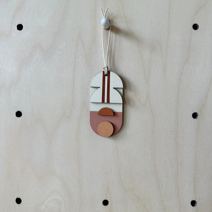 Warm Tones Small Geometric Wall Hanging - Mini Mid-Century Wall Art - Little Wooden Decoration - Contemporary Wall Decor