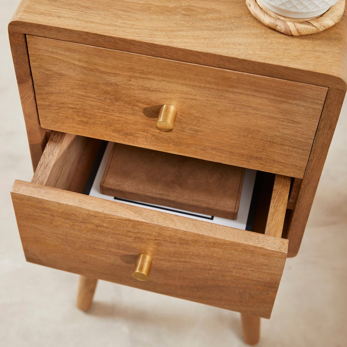 Scandinavian Light Walnut Logan Narrow Bedside Table