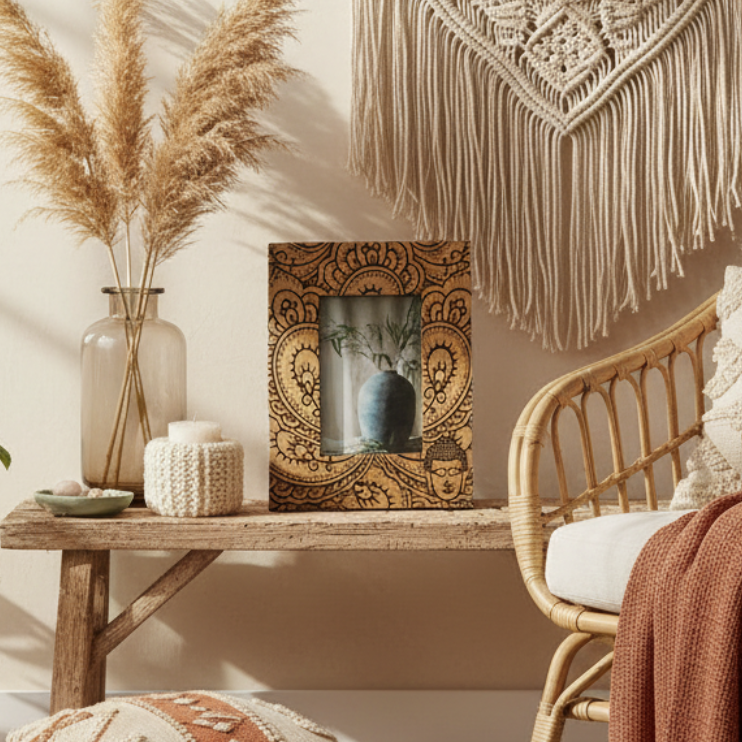 Large Black Buddha Mango Wood Photo Frame 13x18cm