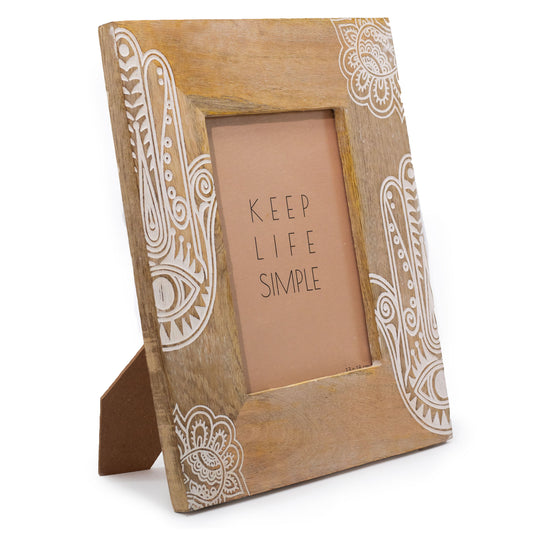 Large White Hamsa Mango Wood Photo Frame 13x18cm