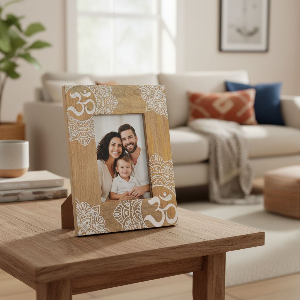 Medium White Ohm Mandala Mango Wood Photo Frame 10x15cm