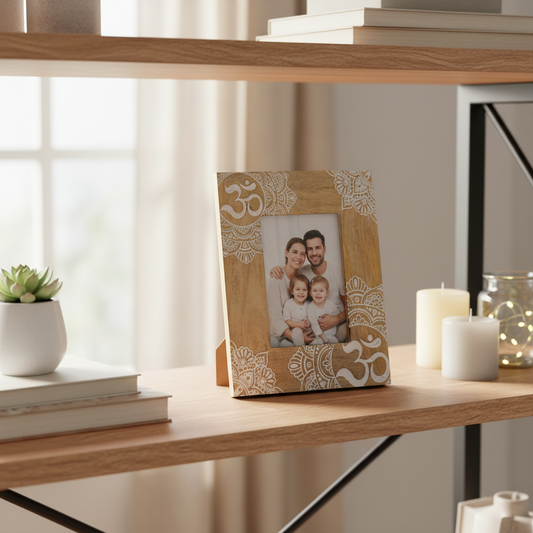 Large White Ohm Mandala Mango Wood Photo Frame 13x18cm