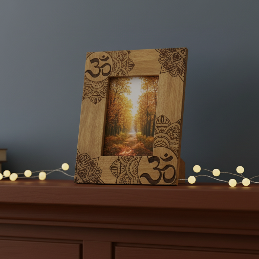 Large Black Ohm Mandala Mango Wood Photo Frame 13x18cm