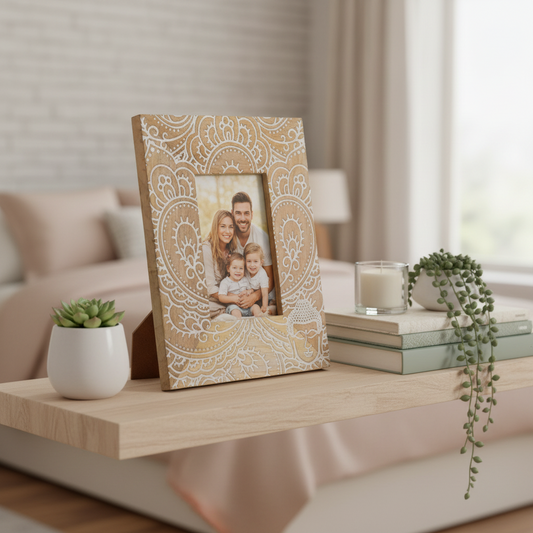 Medium White Buddha Mango Wood Photo Frame 10x15cm