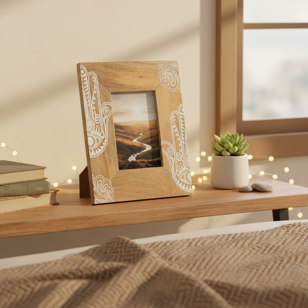 Medium White Hamsa Mango Wood Photo Frame 10x15cm