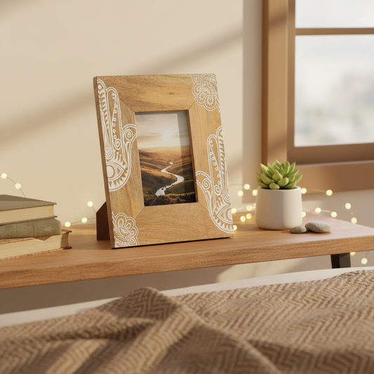 Medium White Hamsa Mango Wood Photo Frame 10x15cm
